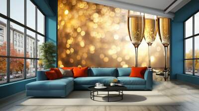 Champagne flutes on a elegant background, celebration, glassware, luxury, party, event, festive, sparkling, elegant Wall mural