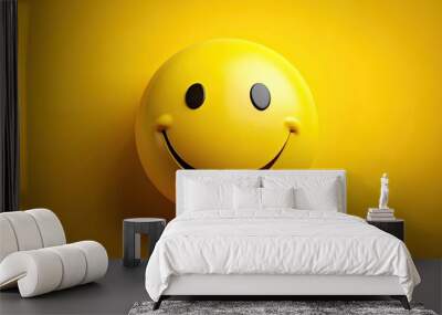 Close-up of a happy smiley face, joyful, cheerful, positive, emotions, expression, happiness, yellow, icon, symbol, cute Wall mural