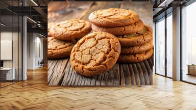 Close-up of delicious ginger snaps cookies on a rustic wooden table, ginger snaps, cookies, dessert, holiday, seasonal Wall mural