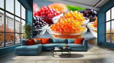 Closeup of vibrant caviar spheres with sophisticated molecular gastronomy presentation , Molecular gastronomy Wall mural