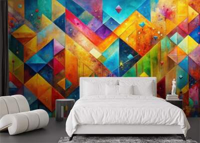 Colorful abstract painting with vibrant geometric shapes and textures, paint, art, abstract, colorful, vibrant, geometric Wall mural