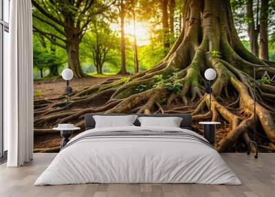 Exposed tree roots in dirt , nature, roots, tree, soil, environment, ecology, natural, growth, forest, outdoor Wall mural