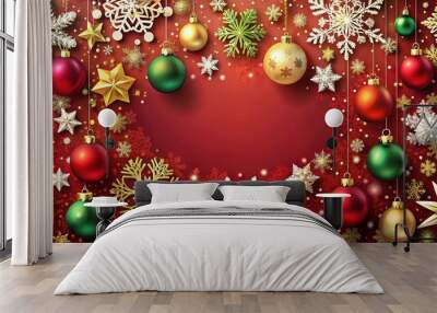 Festive background with snowflakes, ornaments, and Merry Christmas message, Merry Christmas, background, holiday, festive Wall mural