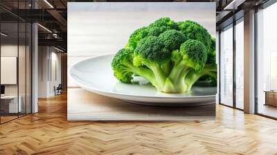 Fresh broccoli served on a white plate, healthy vegetarian cuisine, broccoli, fresh, green, plate, vegetarian, healthy, food Wall mural