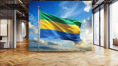 Gabonese flag waving proudly on Independence Day celebration, Gabon, flag, national, day, independence, celebration, patriotic Wall mural