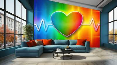 Heart with heartbeat symbol on vibrant, colorful background , heartbeat, pulse, love, health, cardiology, medical, rhythm Wall mural