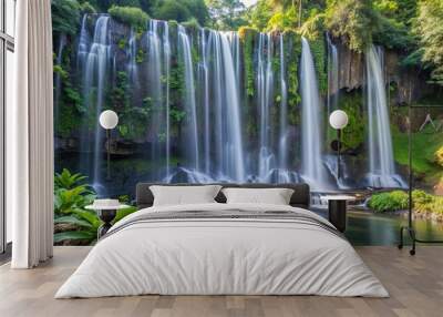 Layered water flows and green scenery at Tiu Kelep waterfall in Lombok, Indonesia , waterfall, Tiu Kelep, Lombok, Indonesia, layered Wall mural