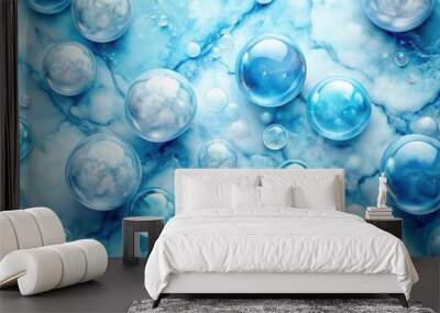 Marble texture abstract blue background with bubbles concept background graphic style, marble, texture, abstract, blue Wall mural