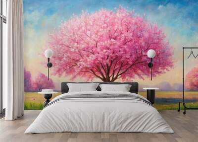 Pink spring trees acrylic painting on canvas, pink, spring, trees, acrylic, painting, canvas, art, nature, peaceful Wall mural