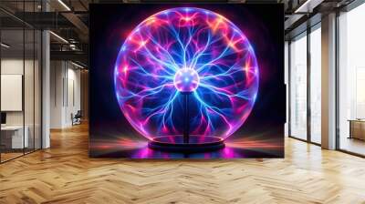 Plasma ball with swirling electric colors and patterns, plasma, ball, electricity, science, lightning, energy, sphere Wall mural