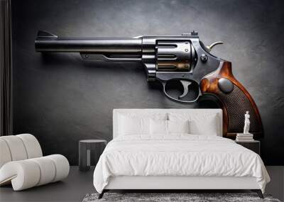 Revolver gun isolated on background, gun, weapon, firearm, handgun, revolver, isolated,background, silver, metal, pistol Wall mural