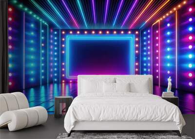 Vibrant neon background with glowing lights, neon, background, vibrant, glowing, lights, colorful, abstract, digital Wall mural