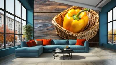 Yellow fresh pepper in a basket , food, vegetable, produce, organic, farm, agriculture, harvest, healthy, vibrant Wall mural