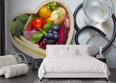 Healthy food in heart diet concept with stethoscope
 Wall mural