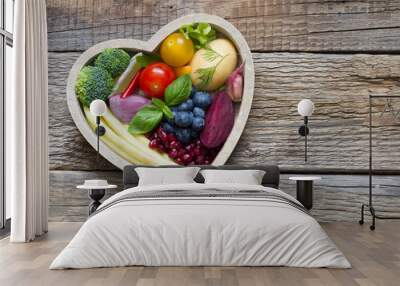 Healthy food in heart diet cooking concept with fresh fruits and vegetables
 Wall mural