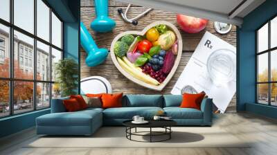 Healthy lifestyle concept with diet  fitness and medicine
 Wall mural