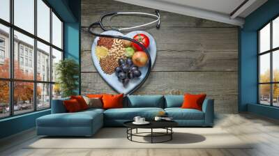 Healthy lifestyle concept with food on heart
 Wall mural