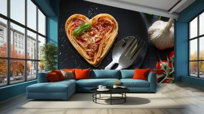 Spaghetti pasta heart love italian food diet abstract concept on black background
 Wall mural