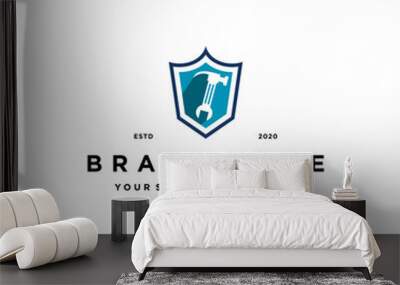 hammer and wrench shield logo design vector Wall mural