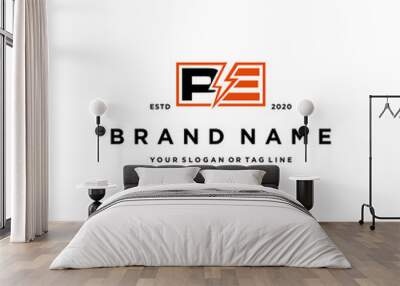 letter PE flash electric Logo Design vector Wall mural