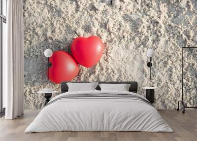 Romantic love symbol two red heart on the paradise tropical beach with copy space. Valentine day and Marry Concept. Wall mural