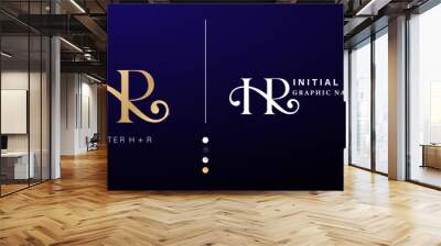 vector illustration initials HR Alphabet letters logos design with gold and black for company and business, branding ads campaigns, letterpress, embroidery, covering invitations, envelope sign symbols Wall mural