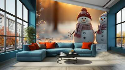 Two cheerful snowman Wall mural