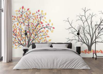 Autumn bush in two versions with leaves and without leaves Wall mural