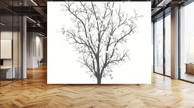 Drawing of a tree with leaves in vintage style on a white background Wall mural