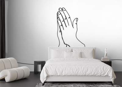 Praying hands one continuous line vector illustration isolated on transparent background. Religion, Christianity, faith, hope concept Wall mural