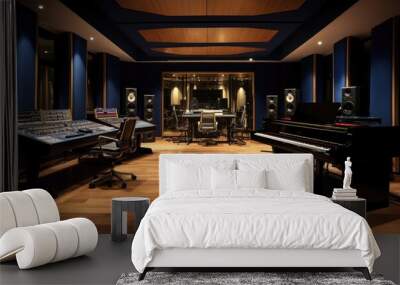 State-of-the-Art Recording Studio With Piano, Piano Keyboard, and Equipment Wall mural