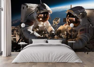 Two Astronauts Sitting in Space Suits Wall mural