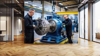 Two Men Operating Machinery in a Manufacturing Facility Wall mural