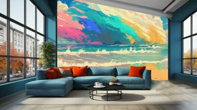 Beautiful sea summer or spring golden beach abstract pastel with blue ocean and cloud landscape background. Wall mural