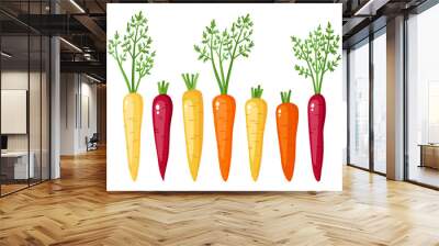 Bright vector collection of colorful carrots - yellow, orange, purple Wall mural