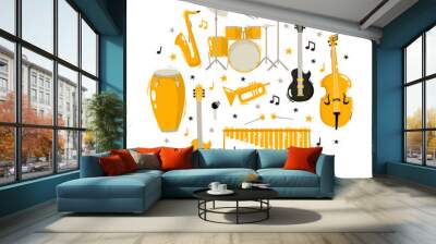 Concept with music instruments in round composition isolated on white. Wall mural