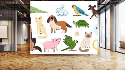 Vector cartoon flat set of home animal pets Wall mural