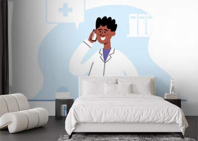 Vector illustration of family doctor talking on phone Wall mural