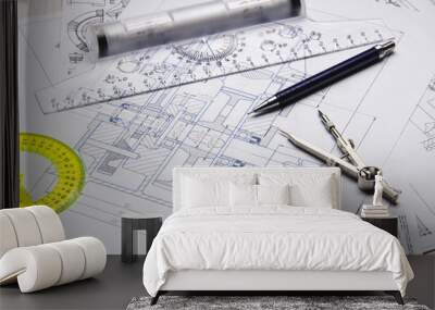 dividers, ruler and pencil Wall mural