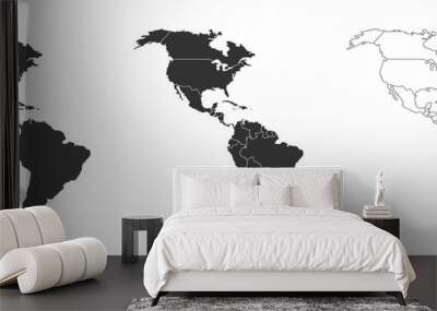 America map set with states borders isolated on white. Grey coloured map set. Vector Wall mural