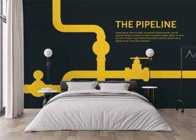 Pipeline background concept. Oil flat vector design. Pipeline construction isolated on black Wall mural