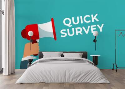 Quick survey megaphone blue banner. Vector illustration. Wall mural