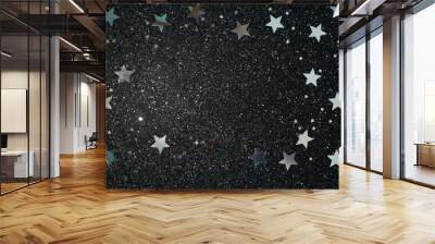 Silver stars on black background. Perfect star overlay. Wall mural