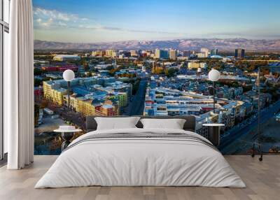 Aerial view of sunset over downtown San Jose in California Wall mural