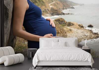 Pregnant woman holds her belly with love Wall mural