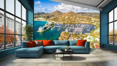 Tropical resorts built on coastline in Saint Martin Wall mural