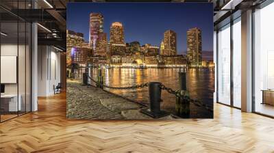 View at downtown Boston in Massachusetts across the bay at night Wall mural