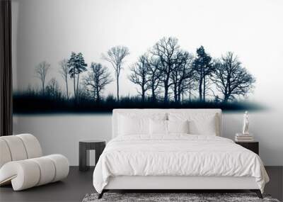 an island of dark gloomy forest with textured trees on a white background with turquoise ink effect  Wall mural