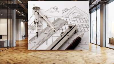 architecture blueprint & drawing instruments Wall mural