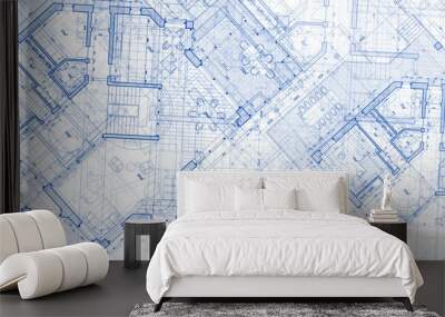 Architecture design: blueprint plan - illustration of a plan modern residential building / technology, industry, business concept illustration: real estate, building, construction, architecture Wall mural